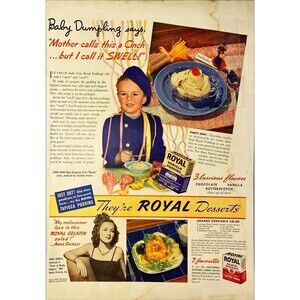 Royal Deserts "Luscious Pudding and Gelatin Deserts" Vintage Print Ad 1940-41